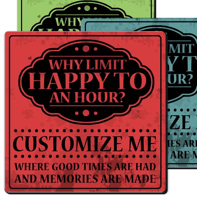 CUSTOMIZABLE Coaster – 3.5in Square Foam – Happy Hour Design