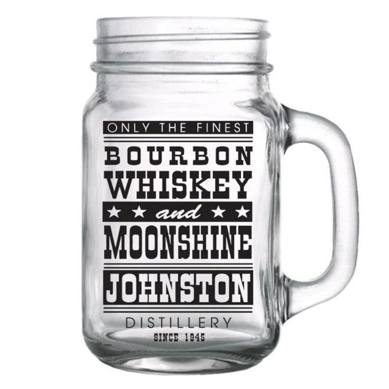CUSTOMIZABLE Mason Jar with Handle – Bourbon, Whisky and Moonshine – 16oz