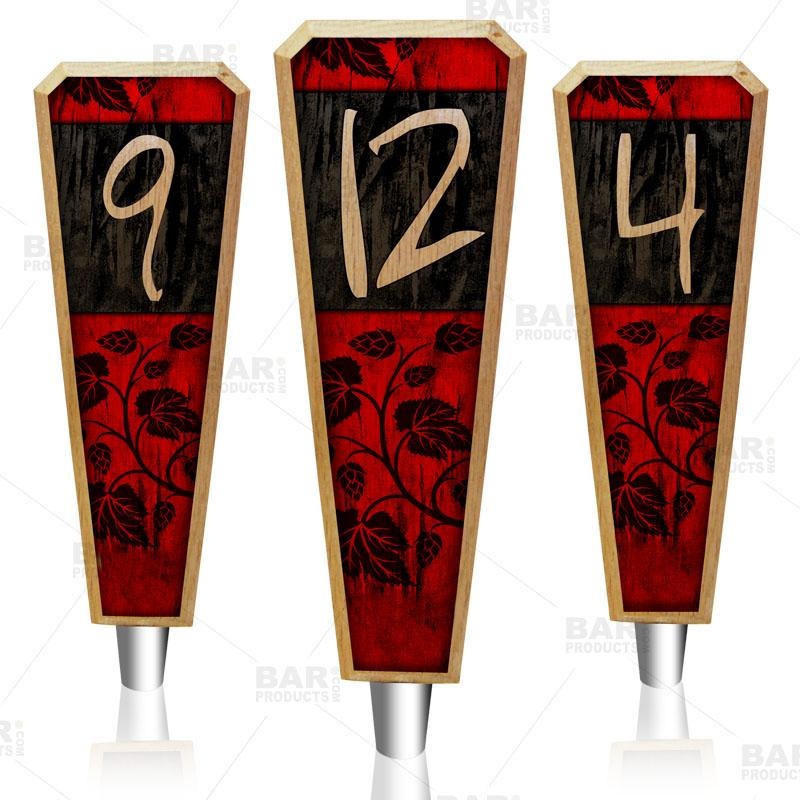 Oak Wood Numbered Beer Tap Handles –  Red / Black Grunge