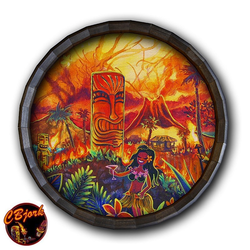Wood Barrel Top Sign/Clock – Lucky Tiki