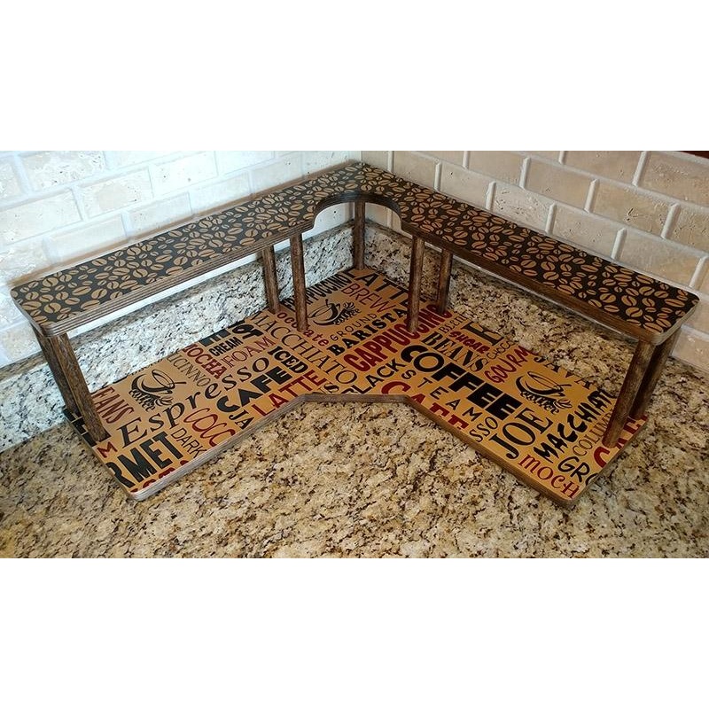 Counter Caddies – BARISTA Theme – CORNER Shelf w/ Trash Can Inset