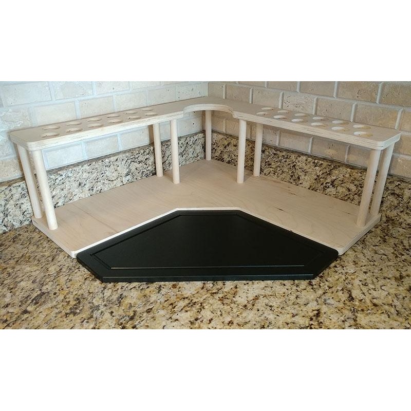 Counter Caddies – NATURAL – CORNER Shelf w/ K-CUP Holes & Trash Can Inset