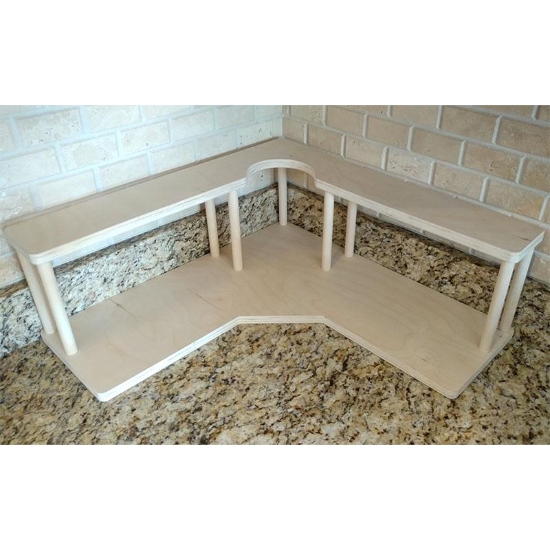 Counter Caddies – NATURAL – CORNER Shelf w/ Trash Can Inset