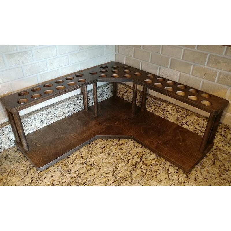 Counter Caddies – Stained Finish – CORNER Shelf w/ K-CUP Holes