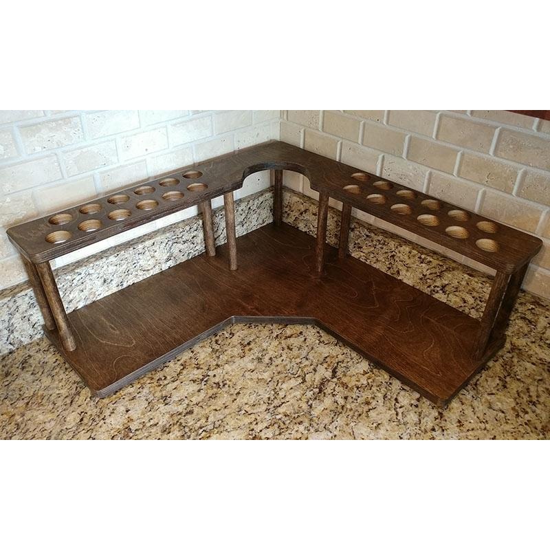 Counter Caddies – Stained Finish – CORNER Shelf w/ K-CUP Holes & Trash Can Inset