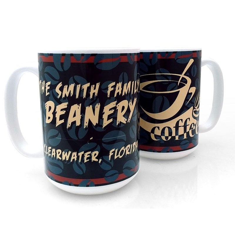CUSTOMIZABLE 15 ounce Coffee Mug – ADD YOUR NAME – Beanery Theme