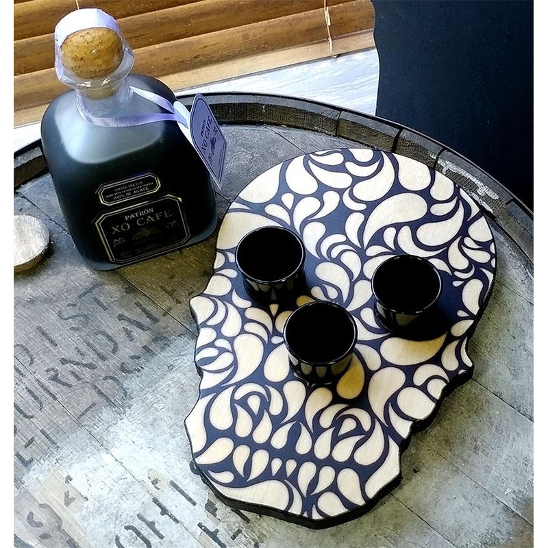 Shot Glass and Bottle Caddy – Elegant Skull