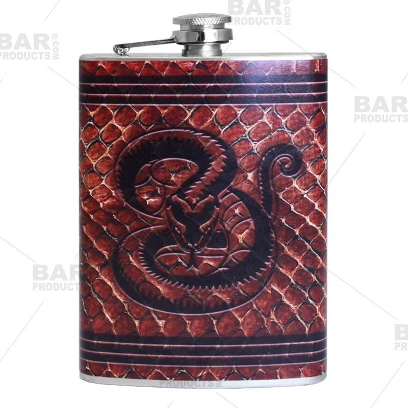 Stainless Steel Hip Flask – Leather Snake Design – Several Size Options