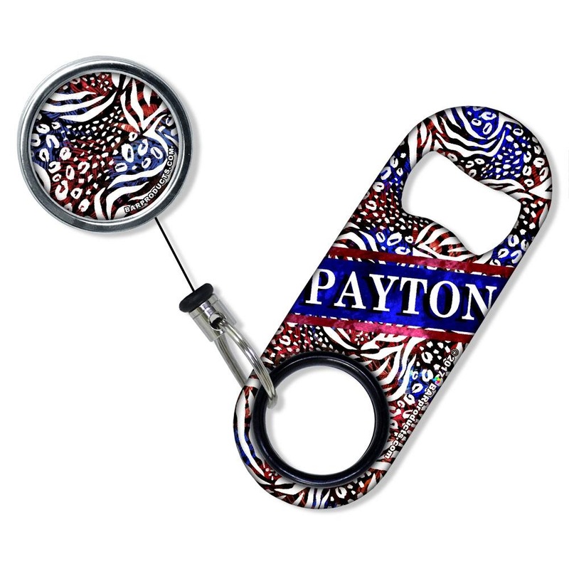 Add Your Name – Mini Bottle Opener with Retractable Reel – Patriotic Cheetah