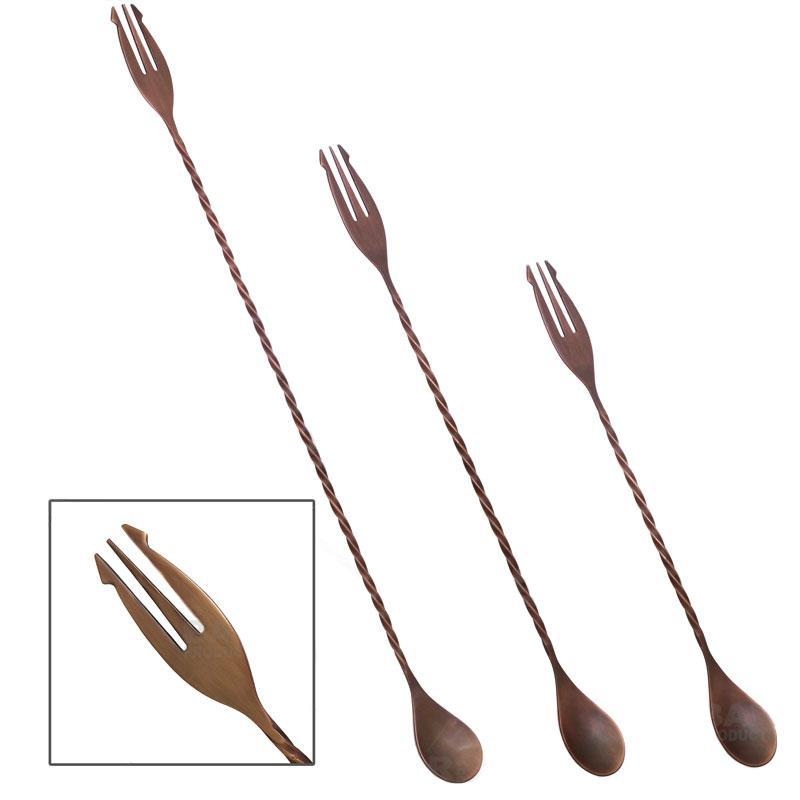 BarConic Copper Trident Bar Spoons – Brushed Antique Finish – Three Lengths Available