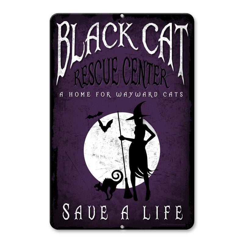 Black Cat Rescue – Halloween Metal Bar Sign – 12 x 18