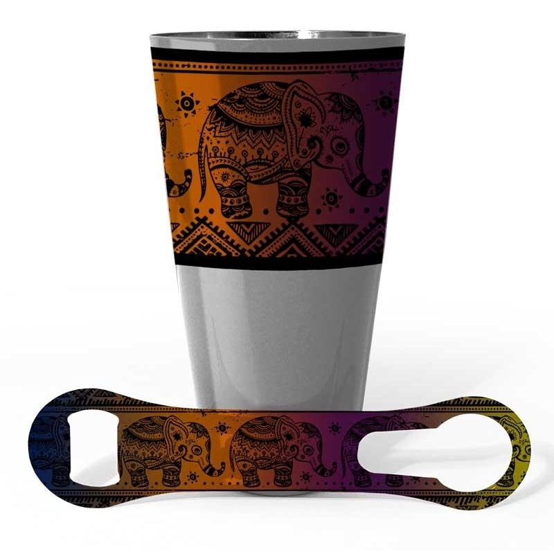 Bright Elephants Printed Cocktail Shaker and V-Rod Bar Set