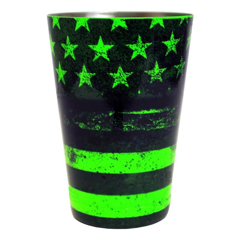Cocktail Shaker Tin – 18oz weighted – NEON GREEN U.S. Flag
