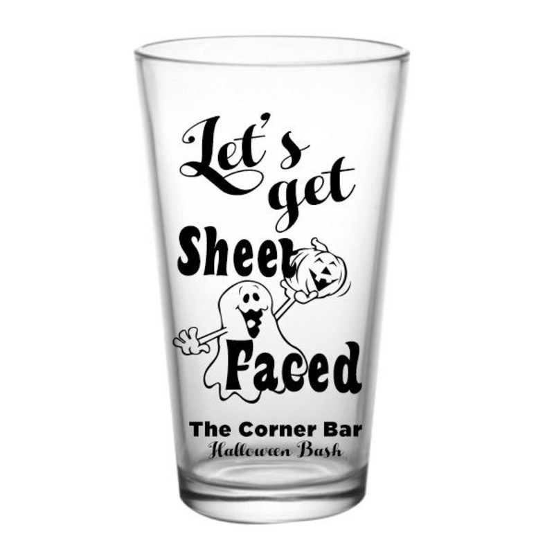 CUSTOMIZABLE Beer Glass – Sheet Faced Halloween Design – 16oz