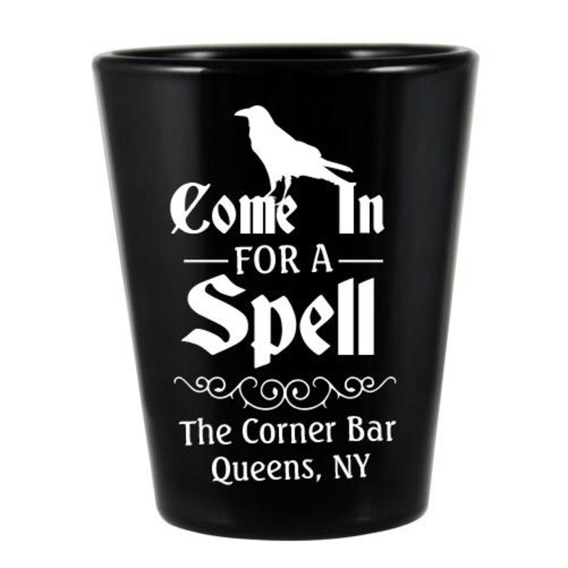 CUSTOMIZABLE Black Shot Glass – 1.75 ounce – Spell Halloween Design