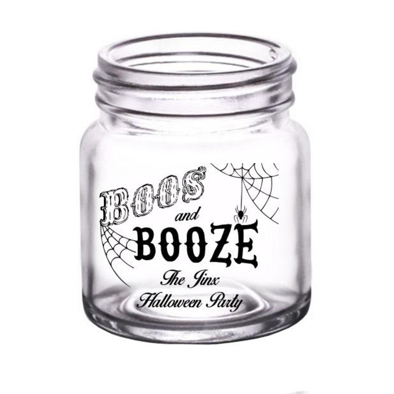 CUSTOMIZABLE Clear Mini Mason Jar Shot Glass – Boos & Booze – 2oz