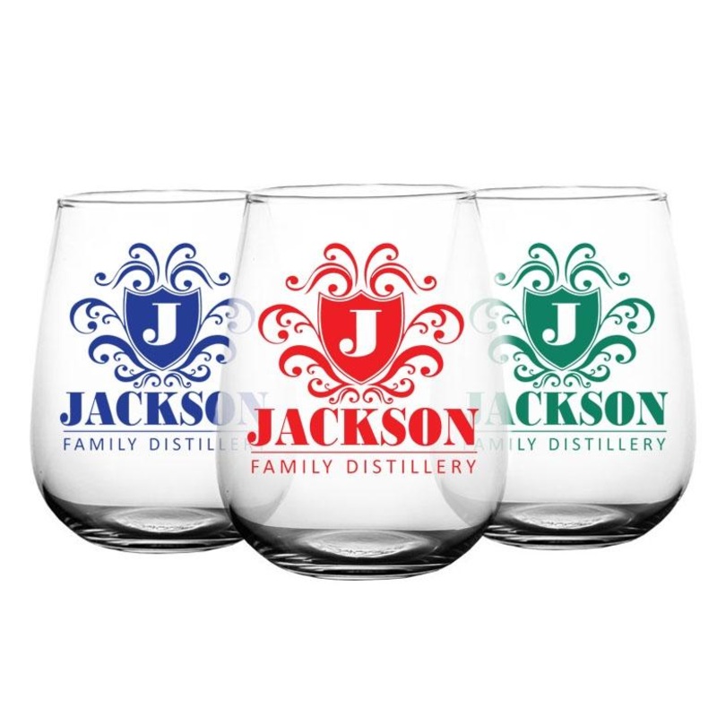 CUSTOMIZABLE Stemless Wine Glass – Crest Design 3 – 17 ounce