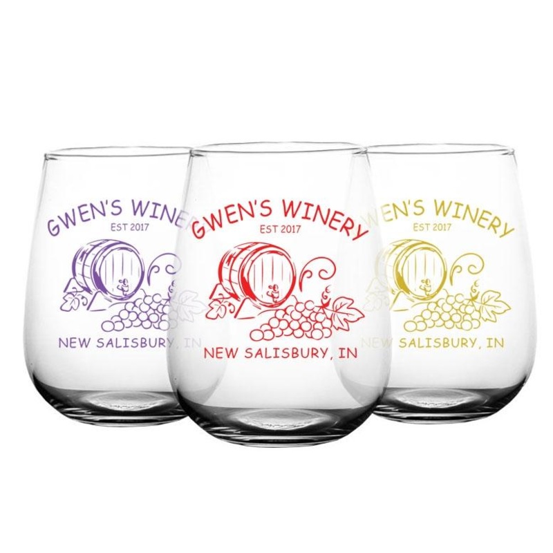 CUSTOMIZABLE Stemless Wine Glass – Wine Barrel – 17 ounce