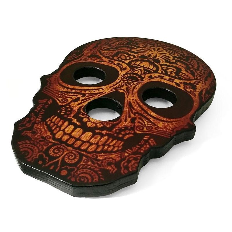 Liquor Bottle and Shot Glass Caddy – Rustic Skull