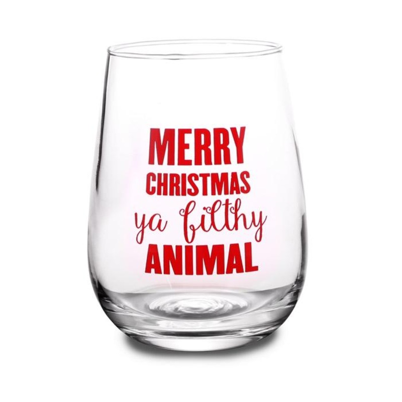 Merry Christmas Ya Filthy Animal Stemless Wine Glass
