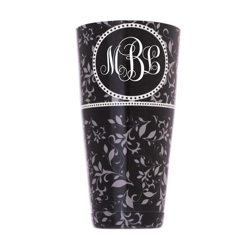 Monogram Gray Swirls Cocktail Shaker Tin – 28 oz weighted – ADD YOUR NAME