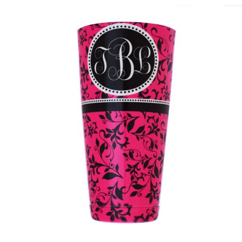 Monogram Pink Swirls Cocktail Shaker Tin – 28 oz weighted – ADD YOUR NAME