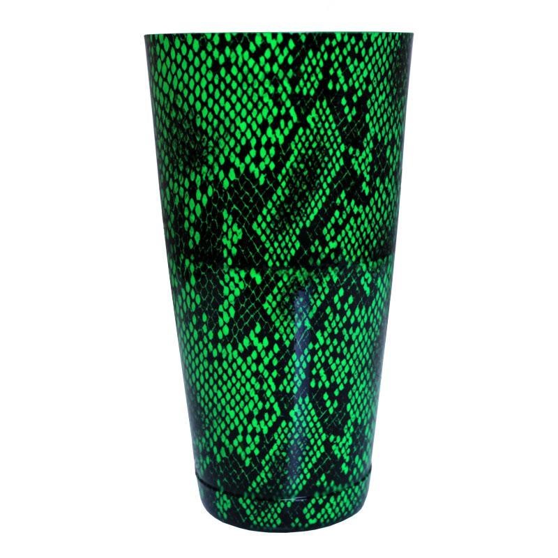 Printed Cocktail Shaker Tin – NEON Green Snake Skin – 28 ounce Weighted