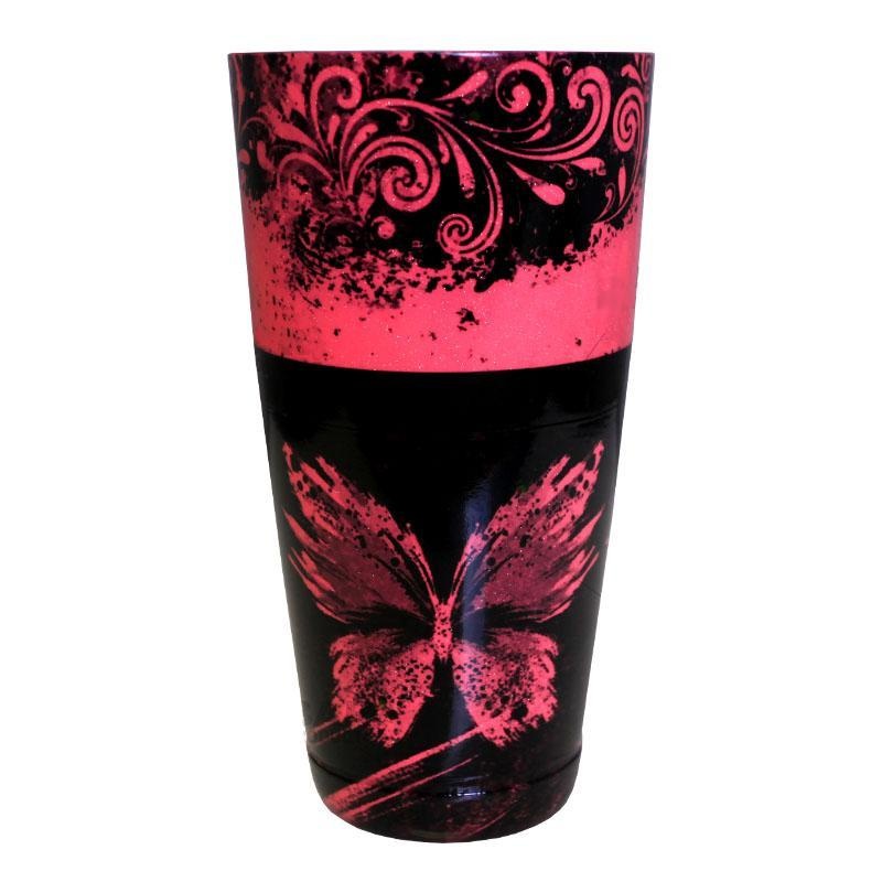 Printed Cocktail Shaker Tin – NEON Pink Butterfly – 28 ounce Weighted