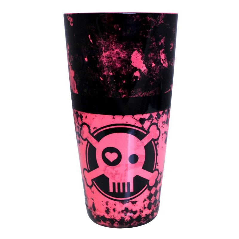 Printed Cocktail Shaker Tin – NEON Pink Checkered Skull – 28 ounce Weighted