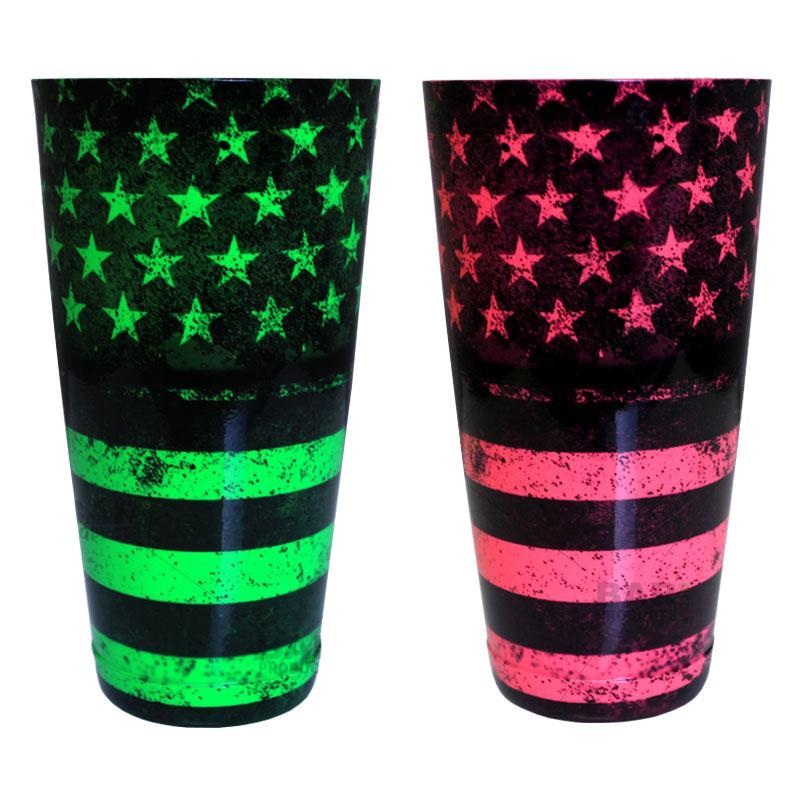 Printed Cocktail Shaker Tin – NEON US Flag – 28 ounce Weighted