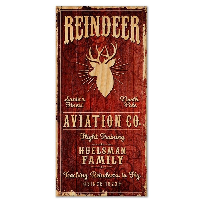 Reindeer Aviation – CUSTOMIZABLE Large Vintage Wooden Holiday Bar Sign – 11 3/4 x 23 3/4