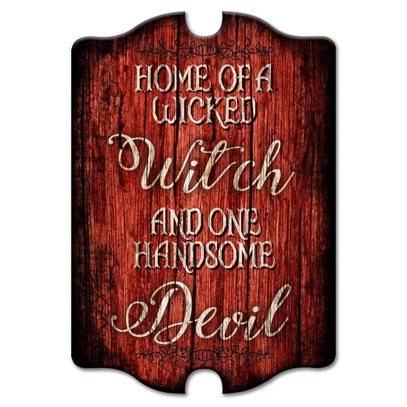 Wicked Witch / Handsome Devil – Tavern Shaped Halloween Wood Sign