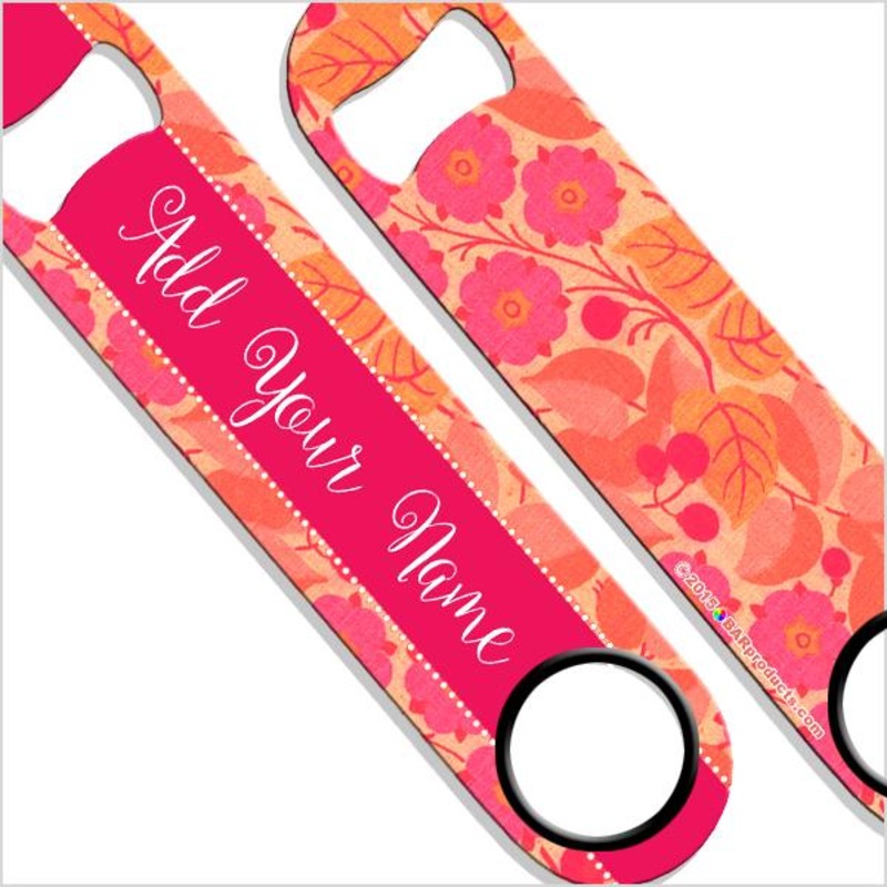 ADD YOUR NAME SPEED Bottle Opener  Pink Burlap Flowers