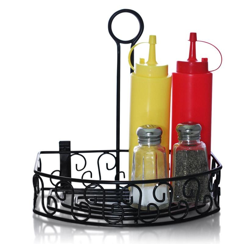 BarConic Condiment Holder with Built In Merchandising Ring – Black Straight Back