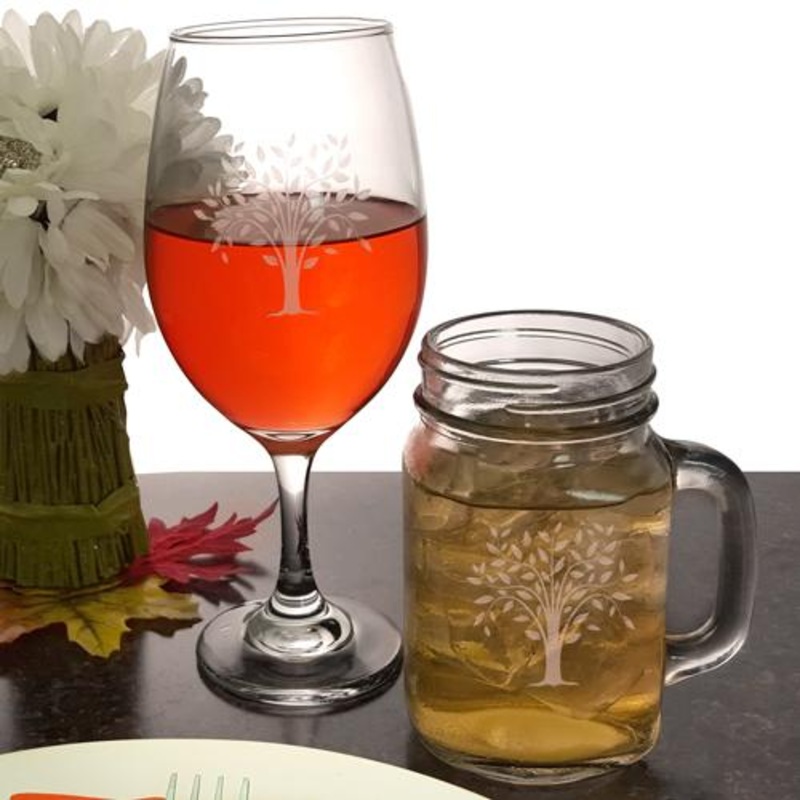 BarConic Engraved Glass Drinkware – 20oz. Wine Glass, 16oz. Mason Jar Mug