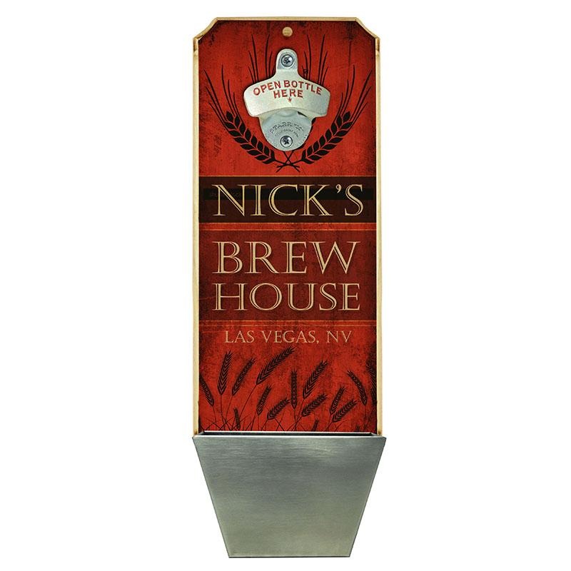 Custom Wall Mounted Wood Plaque Bottle Opener and Cap Catcher – Brew House