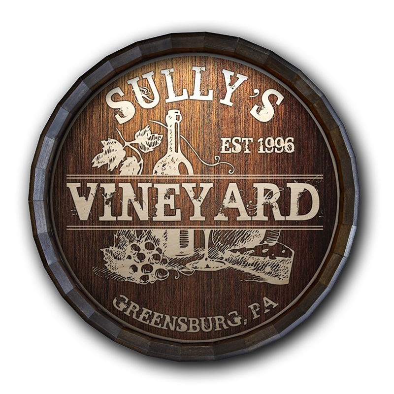 Custom Wood Barrel Top Vineyard Tavern Sign
