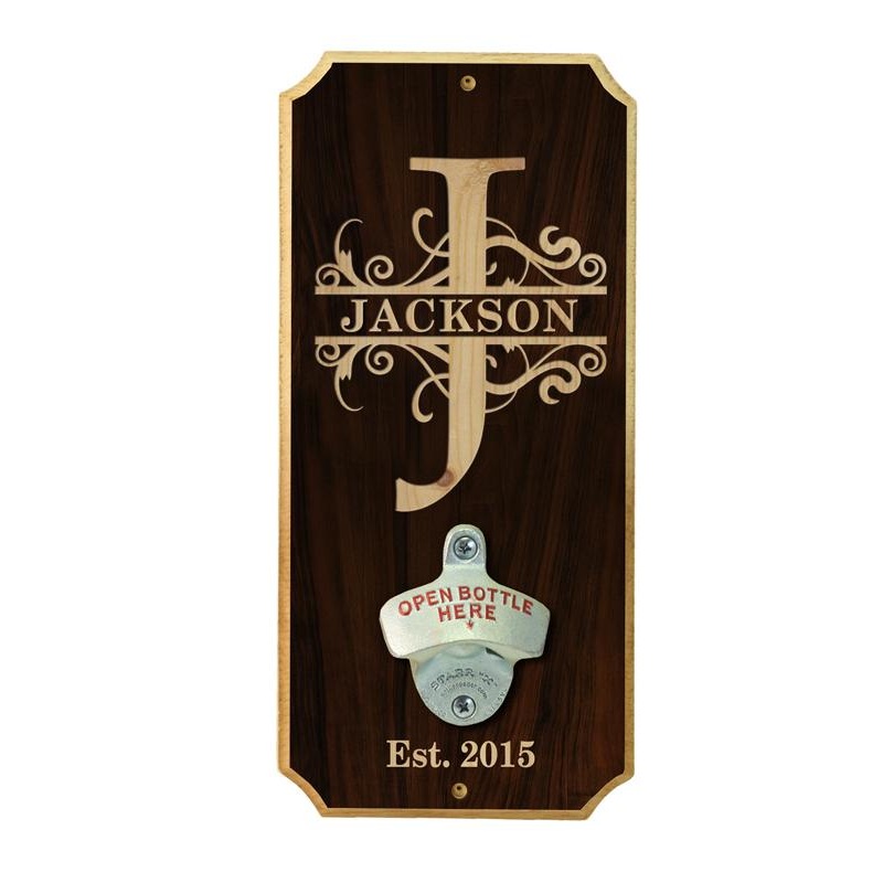 Fancy Monogram – Wall Mounted Wood Plaque Bottle Opener