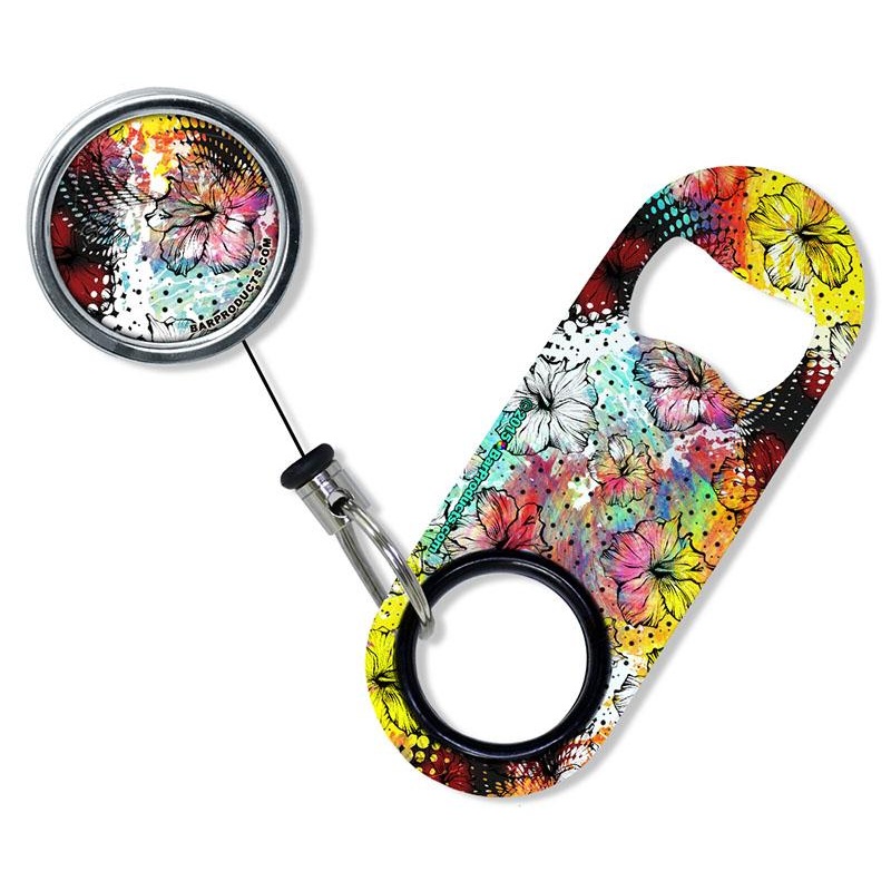 Kolorcoat Mini Bottle Opener with Retractable Reel – Painted Floral