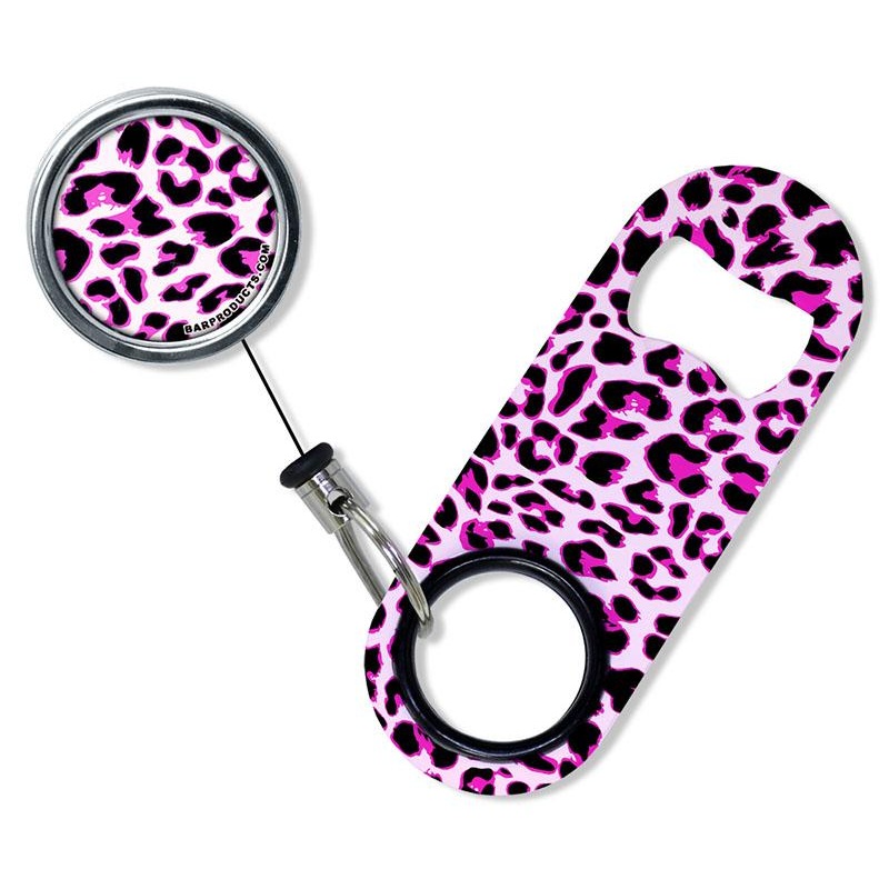Kolorcoat Mini Bottle Opener with Retractable Reel – Pink Cheetah