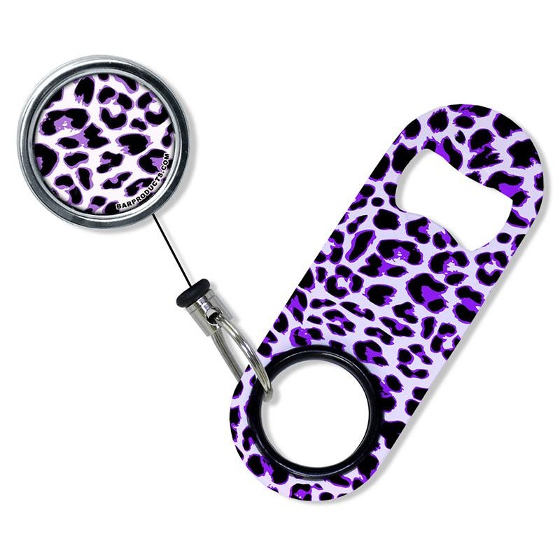 Kolorcoat Mini Bottle Opener with Retractable Reel – Purple Cheetah