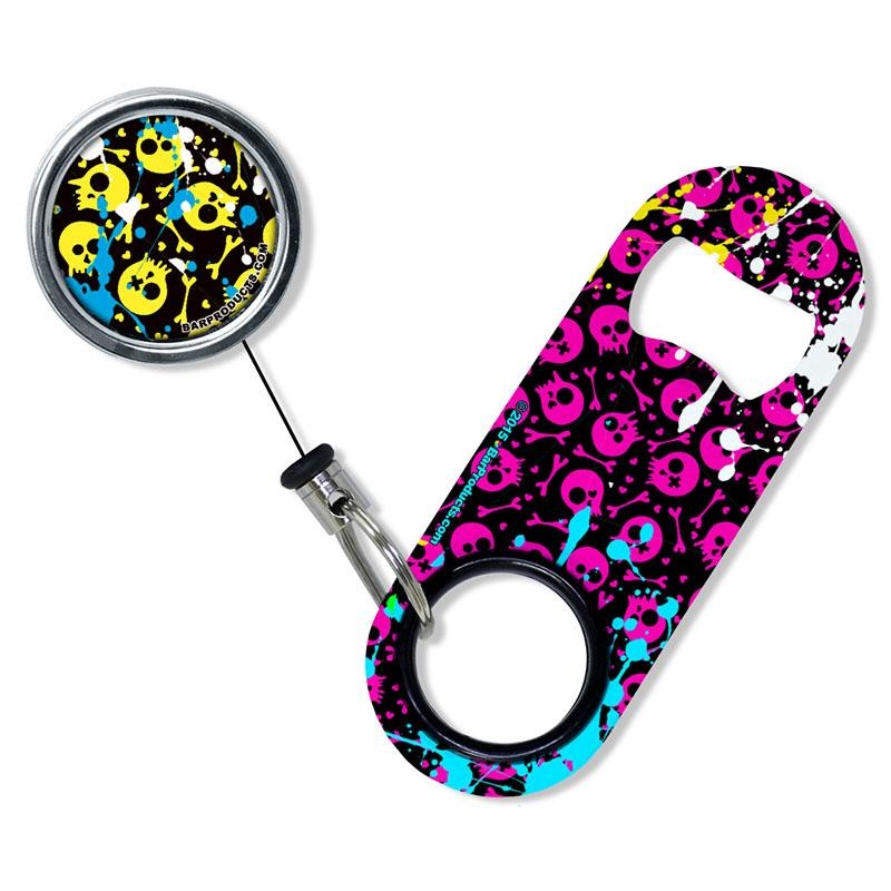 Kolorcoat Mini Bottle Opener with Retractable Reel – Splattered Skulls
