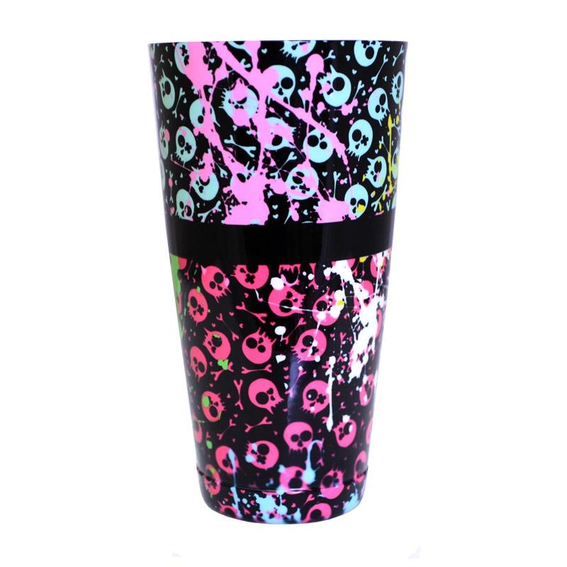 Printed Cocktail Shaker Tin – Girly Grunge Splatter Skulls – 28 ounce Weighted
