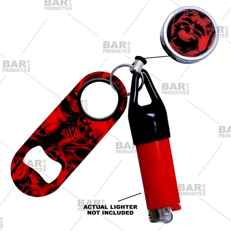 Retractable Reel, Mini Bottle Opener and Lighter Leash Clug SET – Evil Skulls