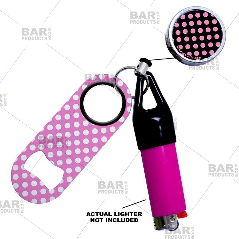 Retractable Reel, Mini Bottle Opener and Lighter Leash Clug SET – Polka Dots