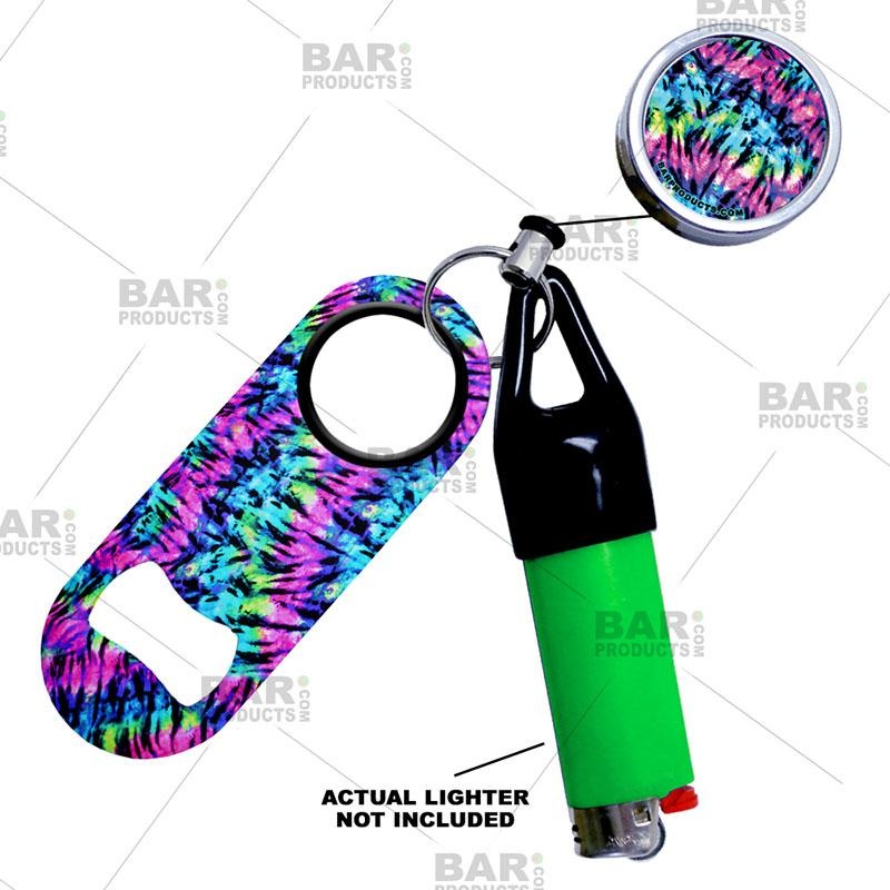 Retractable Reel, Mini Bottle Opener and Lighter Leash Clug SET – Tie Dye
