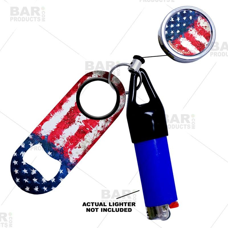 Retractable Reel, Mini Bottle Opener and Lighter Leash Clug SET – US Grunge Flag