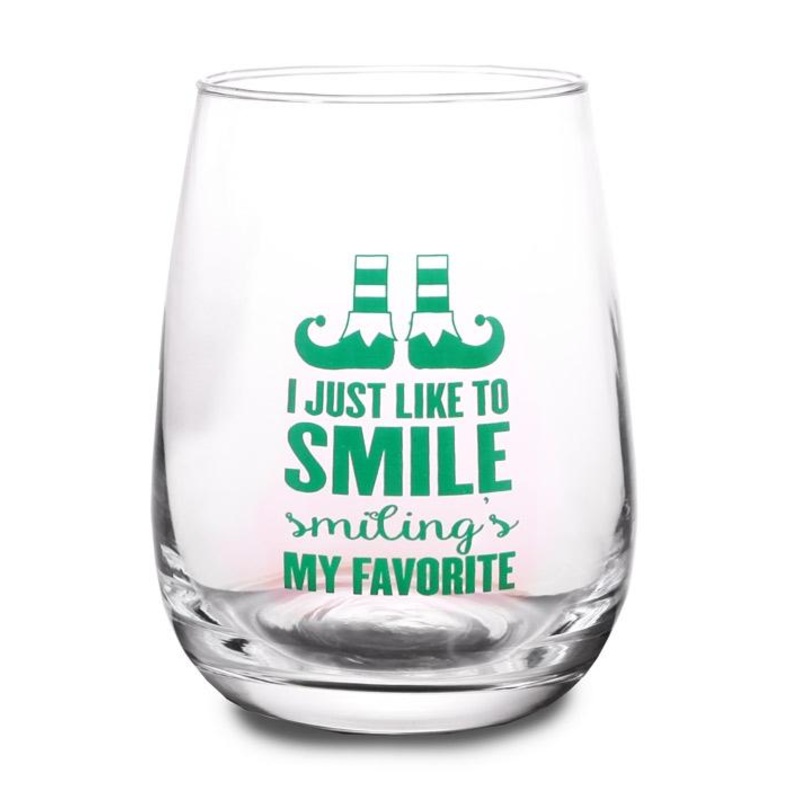 Stemless Wine Glass – Elf – I Just Like to Smile