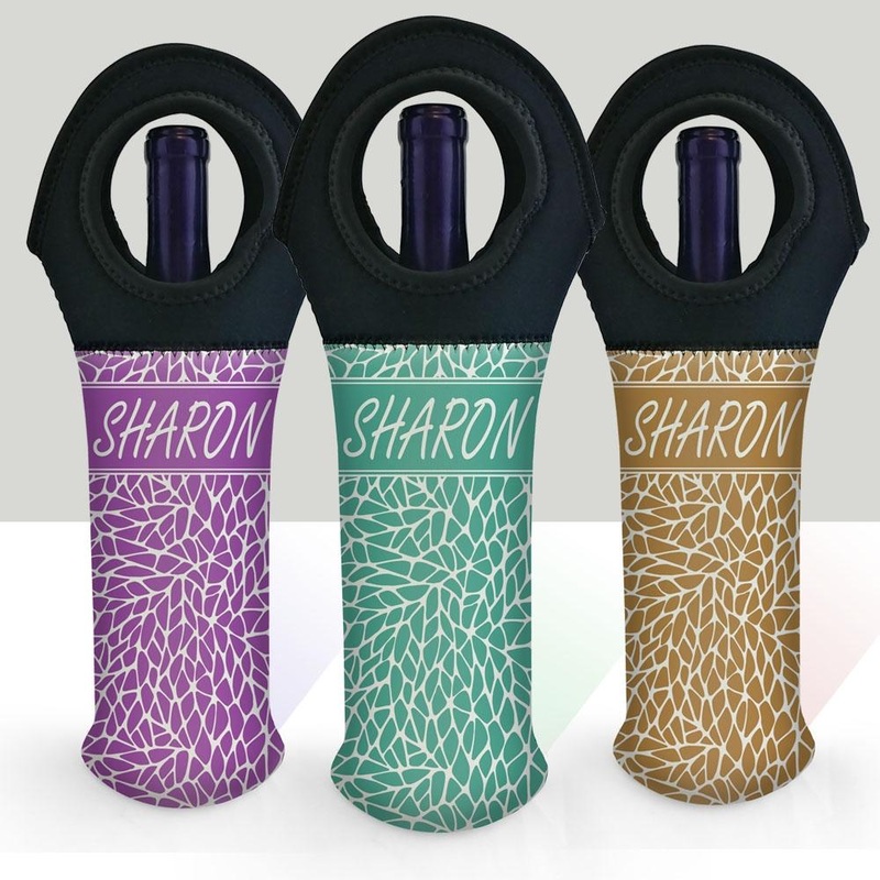 Wine Bottle Tote w/ Black Handle – Crackle Pattern (Color Options) – CUSTOMIZABLE