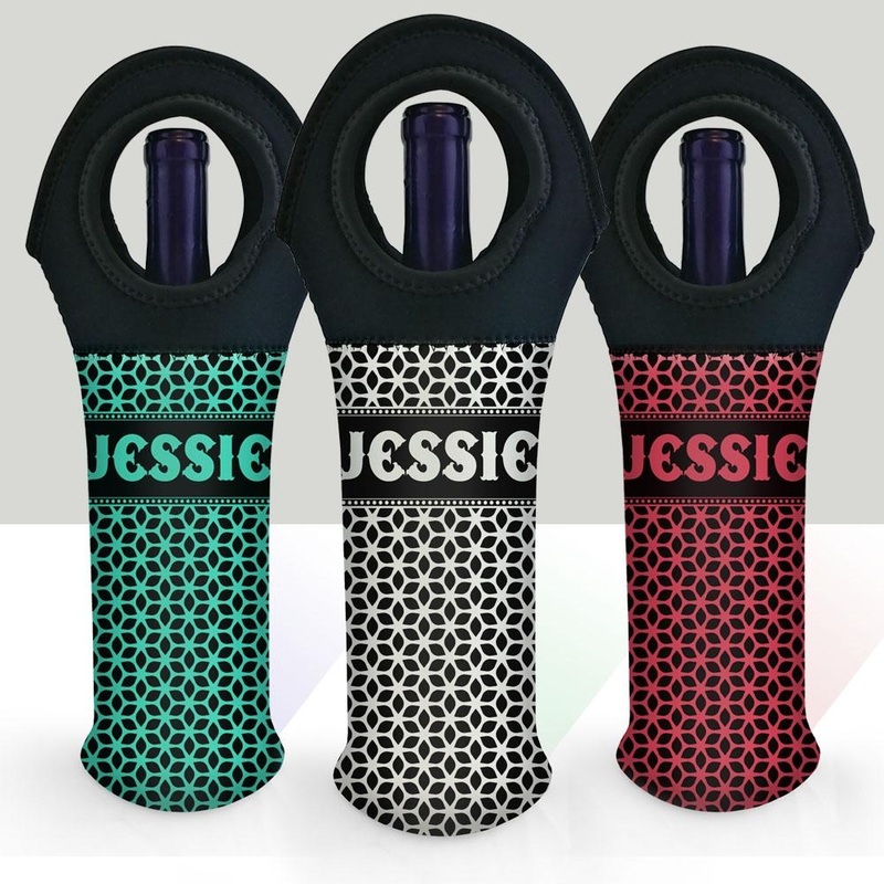 Wine Bottle Tote w/ Black Handle – Floral Pattern (Color Options) – CUSTOMIZABLE